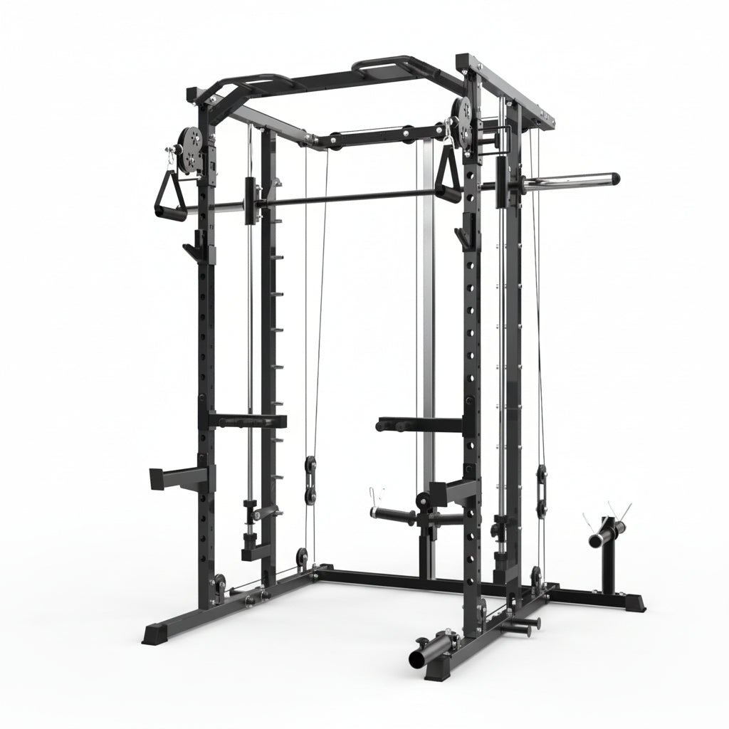Power Cage, Smith Machine Squat Rack, Heavy Duty Power Rack for Home Gym with Pulley System, Dip Bar, LAT Pulldown, Multifunctional Squat Rack for Home Gym