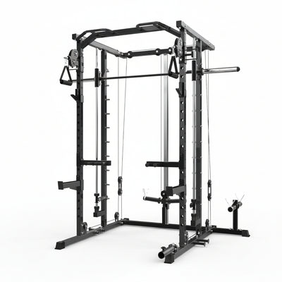 Power Cage, Smith Machine Squat Rack, Heavy Duty Power Rack for Home Gym with Pulley System, Dip Bar, LAT Pulldown, Multifunctional Squat Rack for Home Gym
