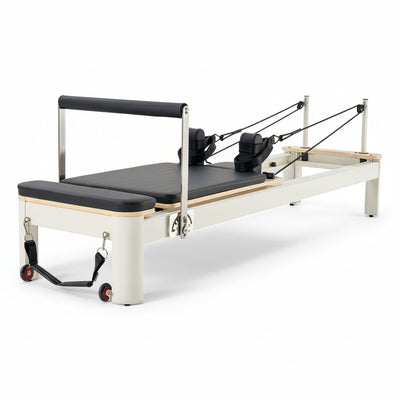 Wooden Pilates Reformer, Dual Spring & Cord Resistance, 400 Lbs, Includes Sitting Box, Smooth Gliding Carriage, Non-Slip Surface, All Levels, Full-Body Strength & Flexibility Training