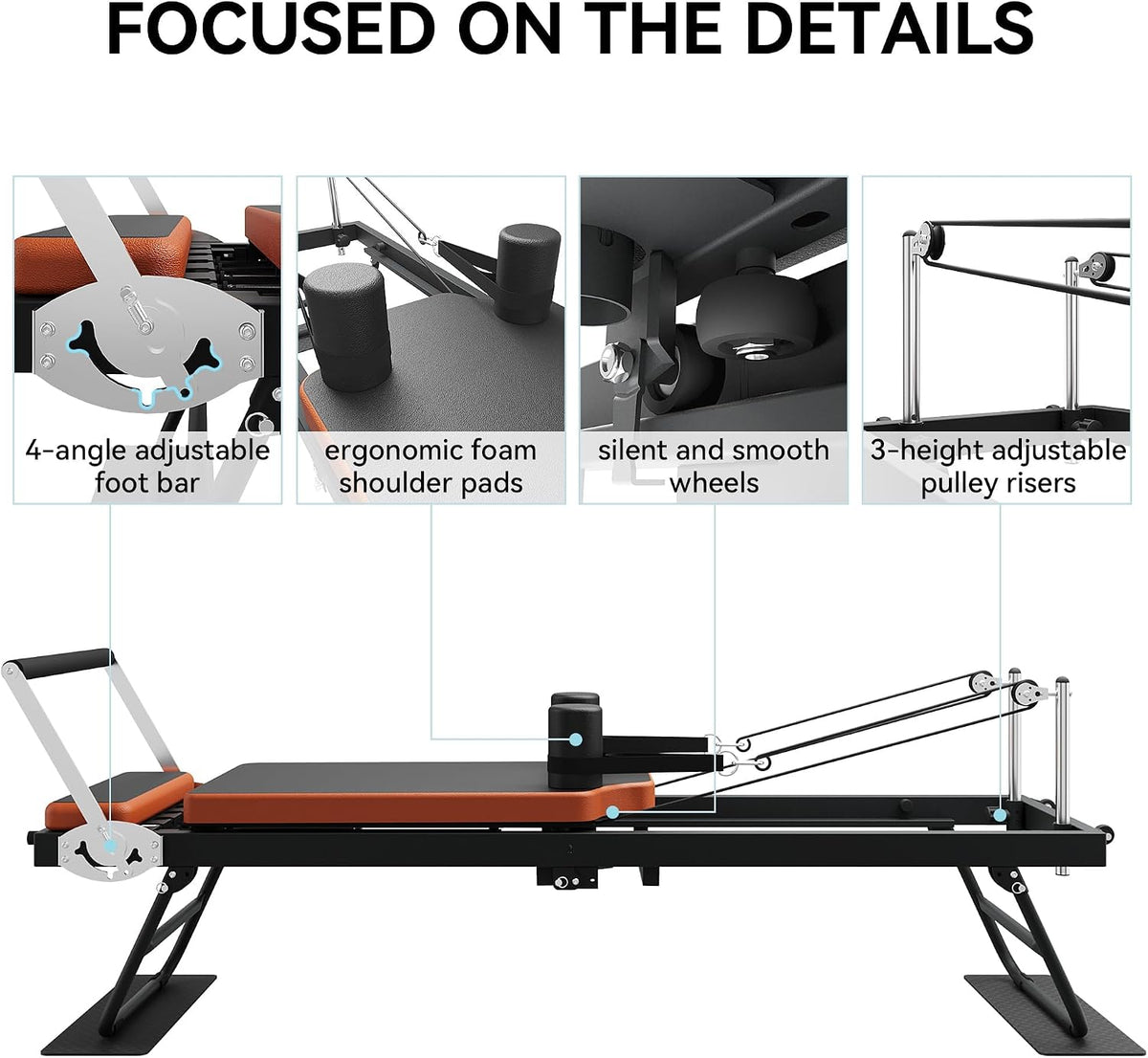 Pilates Reformer, Foldable Pilates Machine & Equipment for Home Use and Gym Workout, Suitable for Advanced and Beginners Users, up to 250 Lbs Weight Capacity