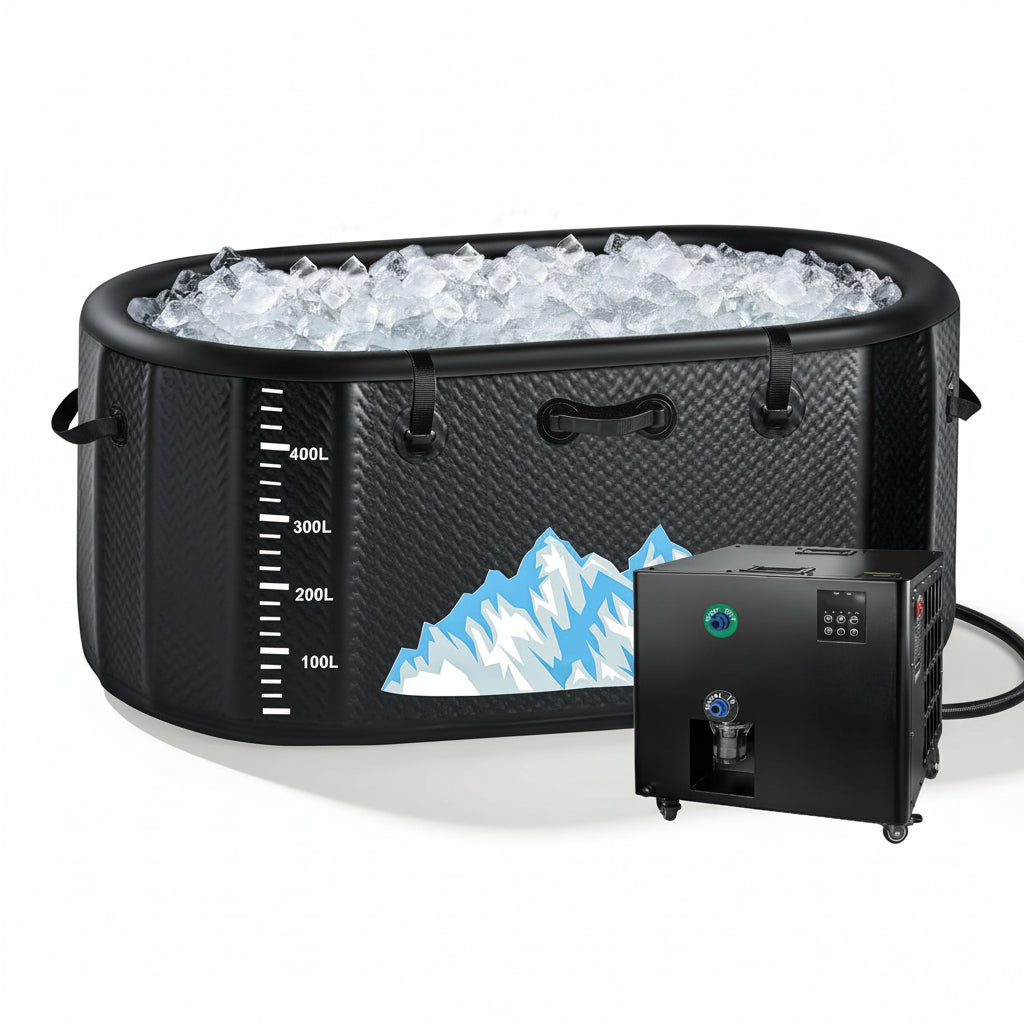 Cold Plunge Tub, 248 Gallon, 1 Horsepower, Heavy-Duty Ice Bath Tub for Athletes with Hot & Cold, Portable Inflatable Plunge Chiller with Water Treatment Kit, Immersion Therapy, Wifi (Black, 1 Set)