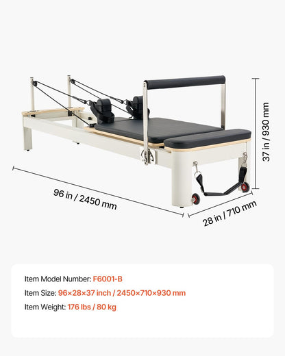 Wooden Pilates Reformer, Dual Spring & Cord Resistance, 400 Lbs, Includes Sitting Box, Smooth Gliding Carriage, Non-Slip Surface, All Levels, Full-Body Strength & Flexibility Training