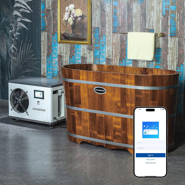 Cold Plunge Tub Built for Home Use, 1.3 HP Chiller, WiFi Controls, Ozone Sanitation, 37-104°F Range