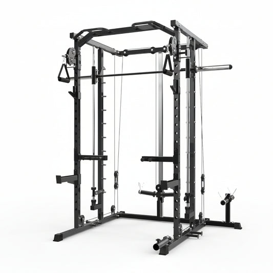Power Cage, Smith Machine Squat Rack, Heavy Duty Power Rack for Home Gym with Pulley System, Dip Bar, LAT Pulldown, Multifunctional Squat Rack for Home Gym