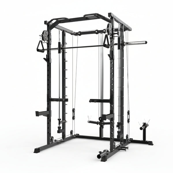 Power Cage, Smith Machine Squat Rack, Heavy Duty Power Rack for Home Gym with Pulley System, Dip Bar, LAT Pulldown, Multifunctional Squat Rack for Home Gym