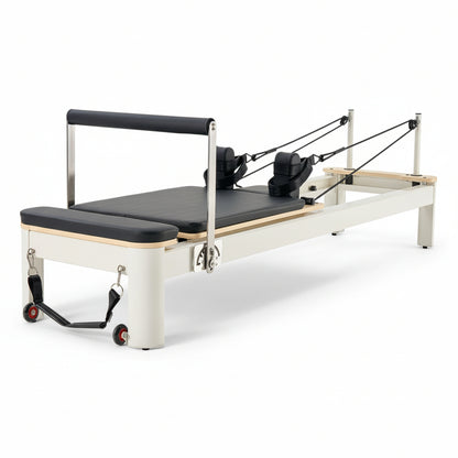 Wooden Pilates Reformer, Dual Spring & Cord Resistance, 400 Lbs, Includes Sitting Box, Smooth Gliding Carriage, Non-Slip Surface, All Levels, Full-Body Strength & Flexibility Training
