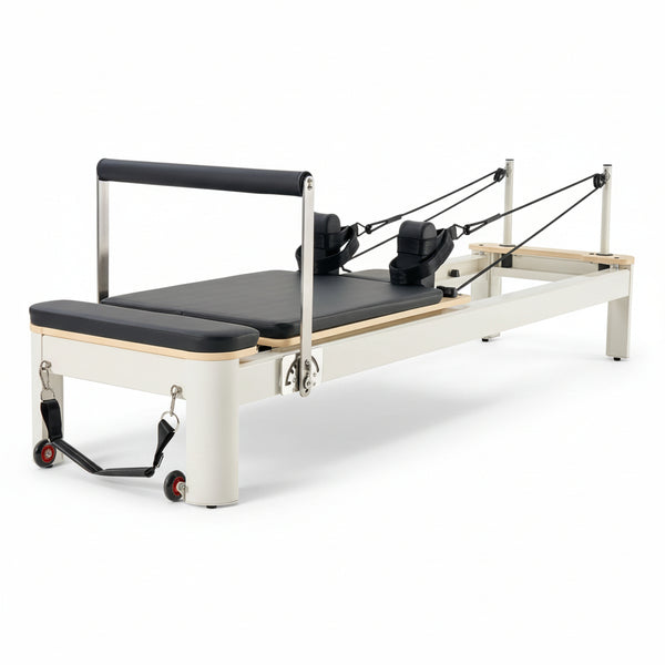 Wooden Pilates Reformer, Dual Spring & Cord Resistance, 400 Lbs, Includes Sitting Box, Smooth Gliding Carriage, Non-Slip Surface, All Levels, Full-Body Strength & Flexibility Training